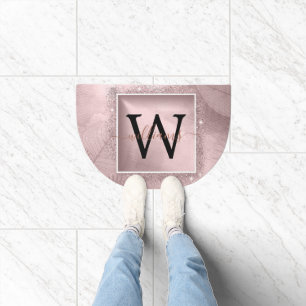 Rose Gold Glitter Script Monogram Doormat