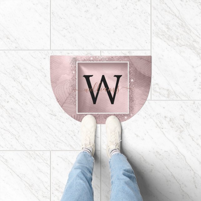 Rose Gold Glitter Script Monogram Doormat (Indoor)
