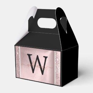 Rose Gold Glitter Script Monogram Favor Boxes