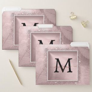 Rose Gold Glitter Script Monogram File Folder