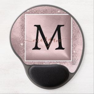 Rose Gold Glitter Script Monogram Gel Mouse Pad