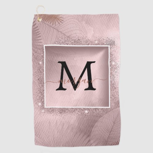 Rose Gold Glitter Script Monogram Golf Towel
