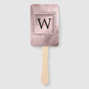 Rose Gold Glitter Script Monogram Hand Fan