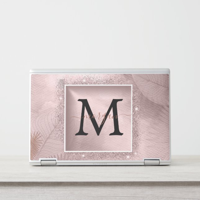 Rose Gold Glitter Script Monogram HP Laptop Skin (Front)