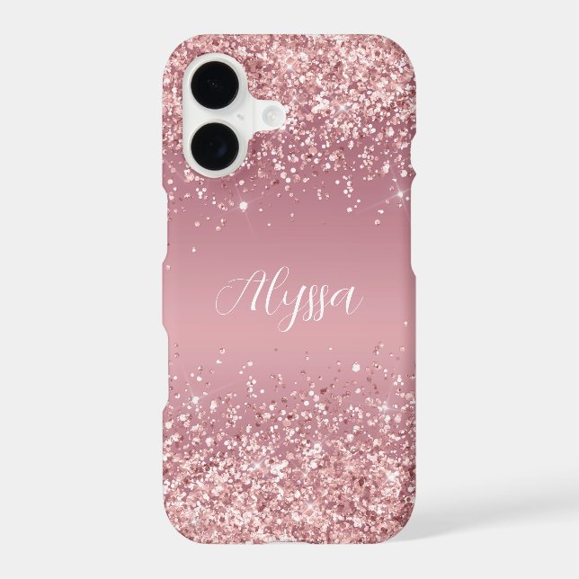 Rose Gold Glitter Script Monogram Iphone Case (Back)