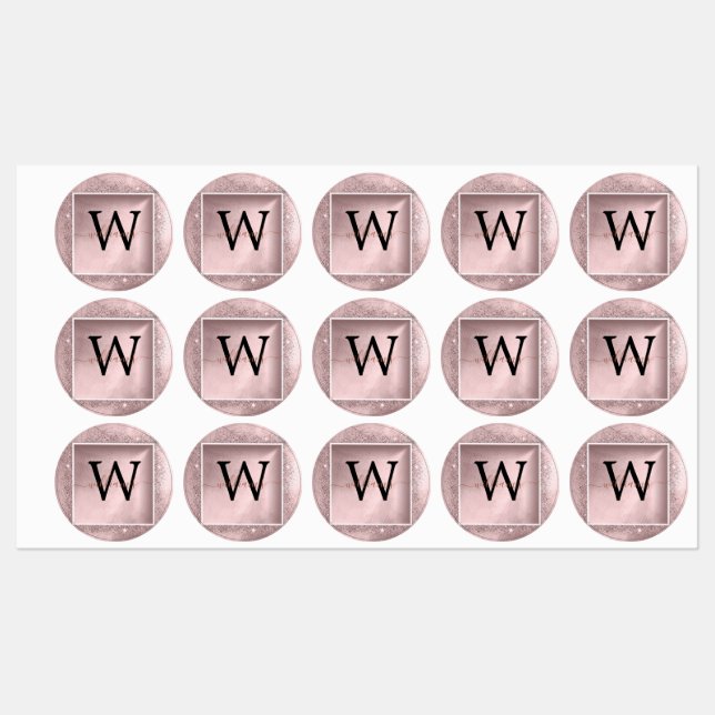 Rose Gold Glitter Script Monogram Labels (Sheet)