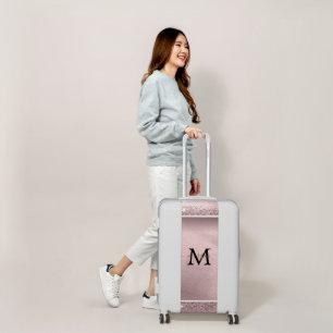 Rose Gold Glitter Script Monogram Luggage
