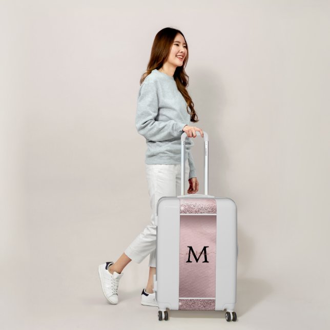Rose Gold Glitter Script Monogram Luggage (Scale)