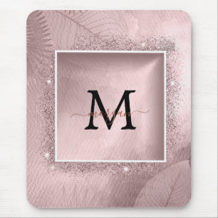 Rose Gold Glitter Script Monogram Mouse Pad