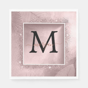 Rose Gold Glitter Script Monogram Napkins