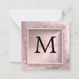 Rose Gold Glitter Script Monogram Note Card