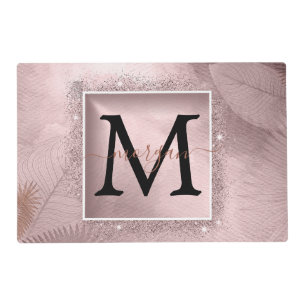 Rose Gold Glitter Script Monogram Placemat
