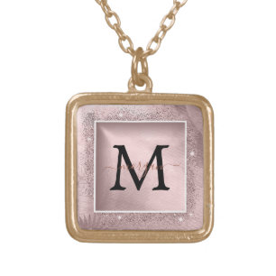 Rose Gold Glitter Script Monogram Plated Necklace