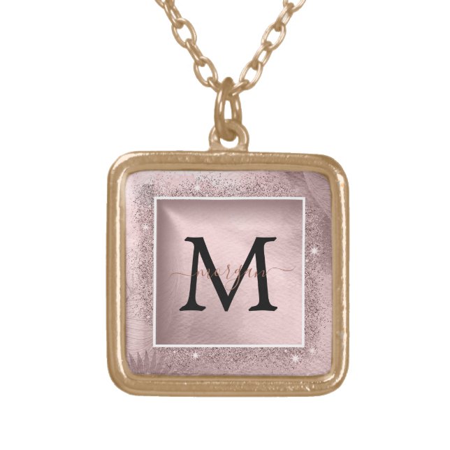 Rose Gold Glitter Script Monogram Plated Necklace (Front)