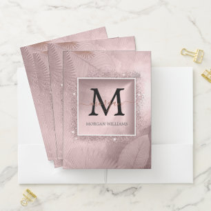 Rose Gold Glitter Script Monogram Pocket Folder
