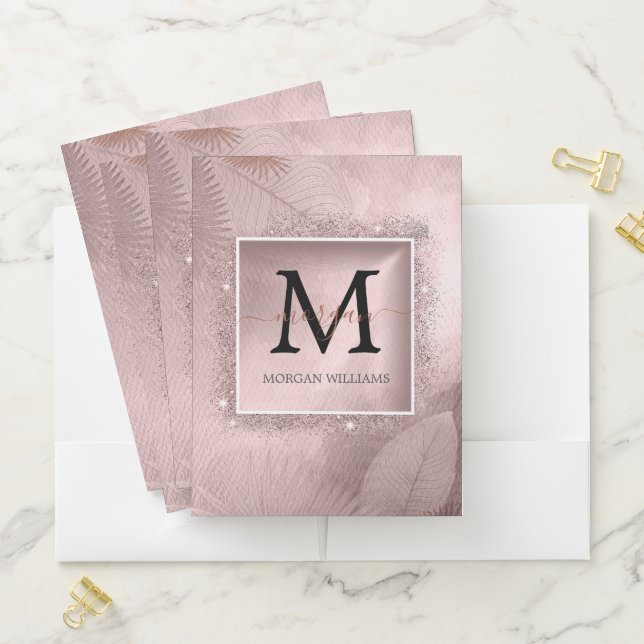 Rose Gold Glitter Script Monogram Pocket Folder (In Situ)