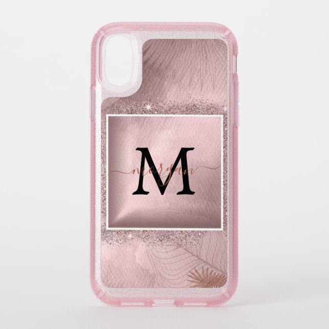Rose Gold Glitter Script Monogram Speck iPhone XR Case (Front)