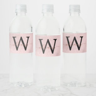 Rose Gold Glitter Script Monogram Water Bottle Label