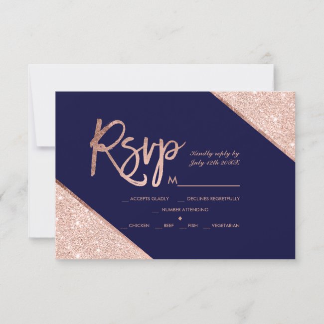 Rose gold glitter script navy blue rsvp wedding 2
