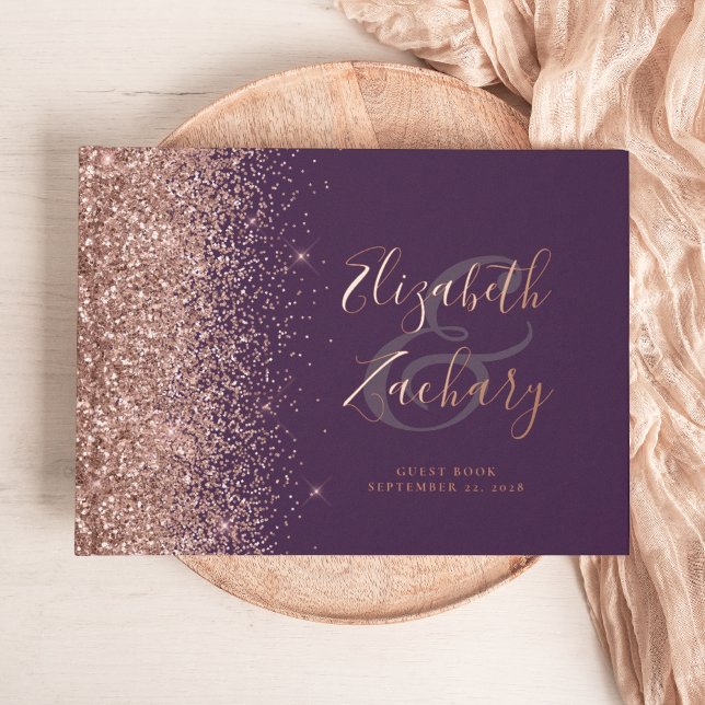 Rose Gold Glitter Script Purple Foil Guest Book (Creator Uploaded)