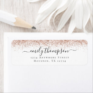 Rose Gold Glitter Script Return Name Address Label