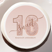Rose Gold Glitter Script Sweet 16 Birthday Edible Frosting Rounds