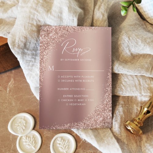 Rose Gold Glitter Script Wedding RSVP Card