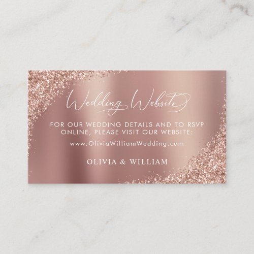 Rose Gold Glitter Script Wedding Website Enclosure Card