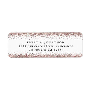 Rose Gold Glitter Script White Return Name Address Label