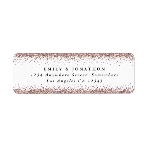 Rose Gold Glitter Script White Return Name Address Label