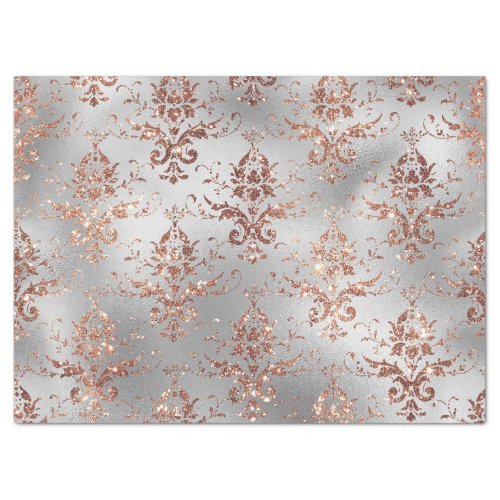 Rose Gold Glitter Scroll Work on Grey Decoupage Tissue Paper