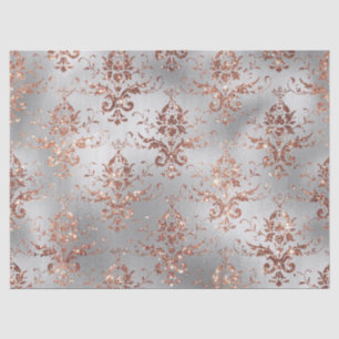 Rose Gold Glitter Scroll Work on Grey Decoupage Tissue Paper