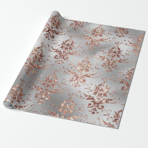 Rose Gold Glitter Scroll Work on Grey Wrapping Paper