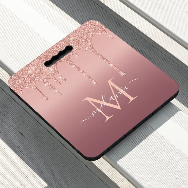 Rose Gold Glitter Seat Cushion Custom Namea Letter (In Situ)