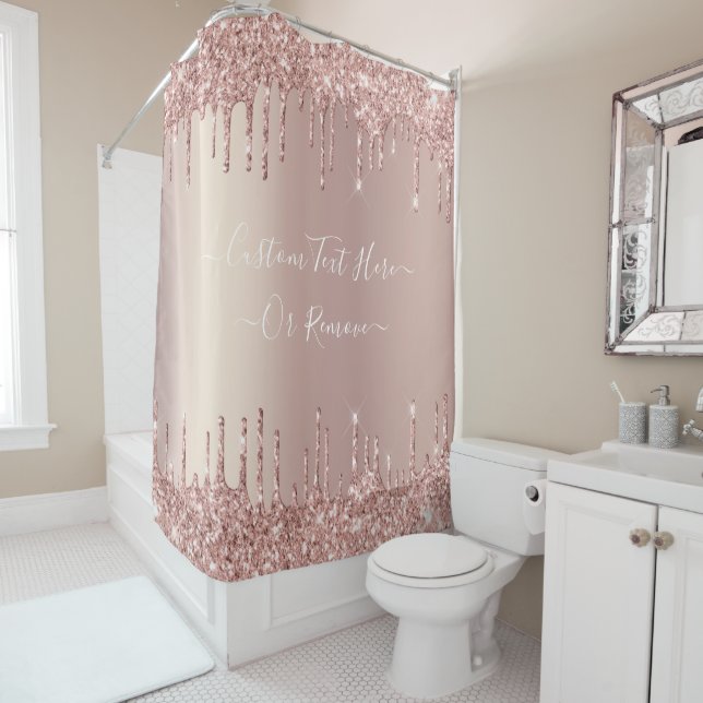 Rose Gold Glitter Shower Curtain Custom Text Name (In Situ)