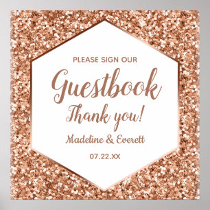 Rose Gold Glitter Sign Our Guestbook Table Sign