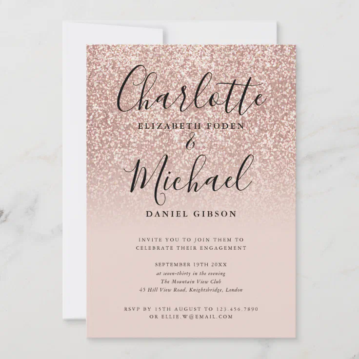 Rose Gold Glitter Signature Engagement Party Invitation | Zazzle