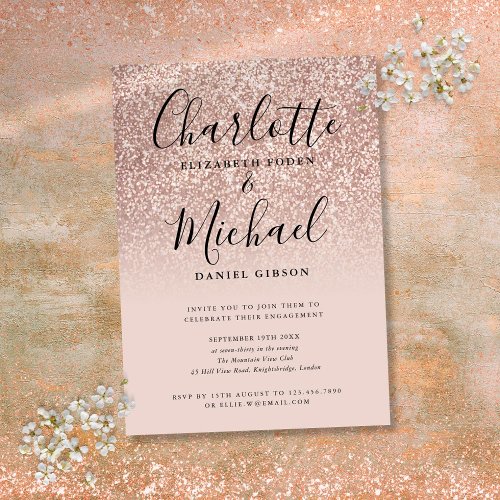 Rose Gold Glitter Signature Engagement Party Invitation