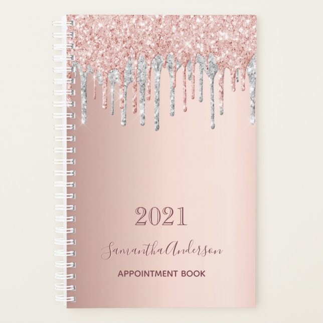 Rose gold glitter silver appointment book 2026 planner (Front)