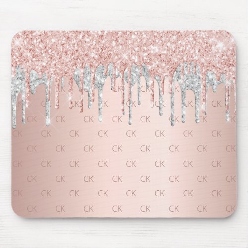 Rose gold glitter silver blush monogram initials mouse pad