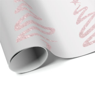 Rose Gold Glitter & Silver Christmas Tree Pattern Wrapping Paper