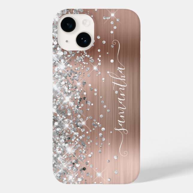 Rose Gold Glitter Silver Glam Girly Signature Case-Mate iPhone Case (Back)