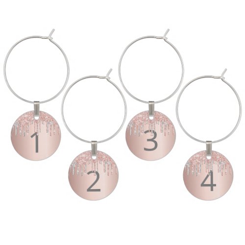 Rose gold glitter silver number birthday wine charm