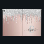 Rose gold glitter silver pink monogram sparkle powis iPad air 2 case<br><div class="desc">An elegant, girly and glamorous case. Rose gold gradient background, decorated with blush pink and faux silver glitter drips, paint dripping look. Personalize and add your name and monogram letter. The name is written with a hand lettered style script with swashes. Gray colored letters. To keep the swashes only delete...</div>