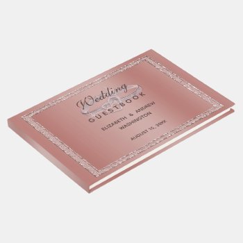Rose Gold Glitter & Silver Wedding Rings Guest Book by shm_graphics at Zazzle