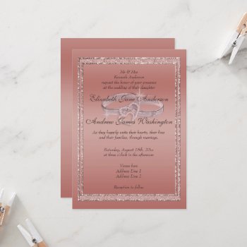 Rose Gold Glitter & Silver Wedding Rings   Invitation by shm_graphics at Zazzle