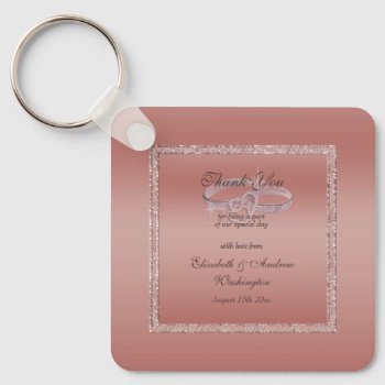 Rose Gold Glitter & Silver Wedding Rings   Keychain by shm_graphics at Zazzle