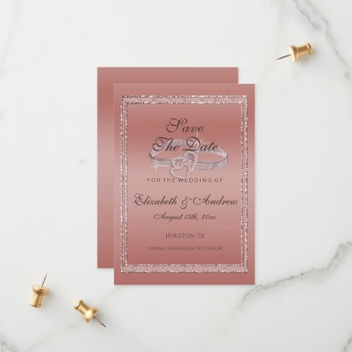 Rose Gold Glitter  Silver Wedding Rings  Save The Date