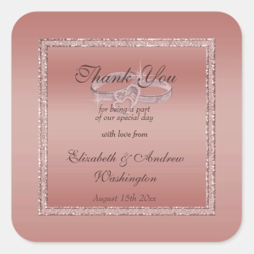 Rose Gold Glitter  Silver Wedding Rings  Square Sticker