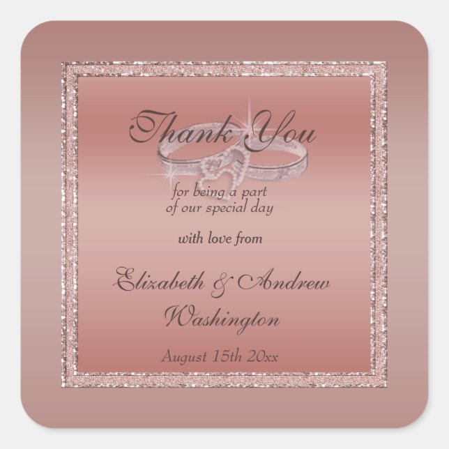 Rose Gold Glitter & Silver Wedding Rings  Square Sticker (Front)